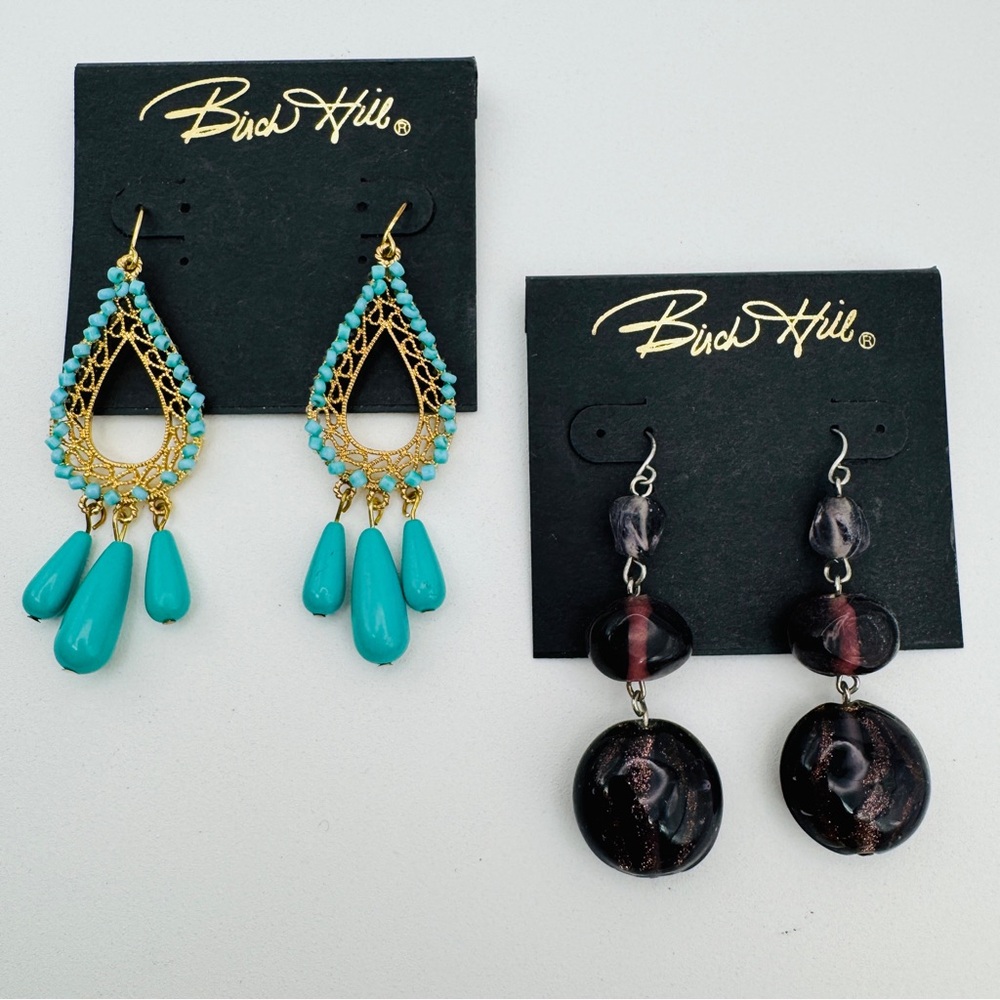 🟢5/$20 Birch Hill Turquoise & Amethyst Drop Earrings Set of 2 Pairs Boho Dangle